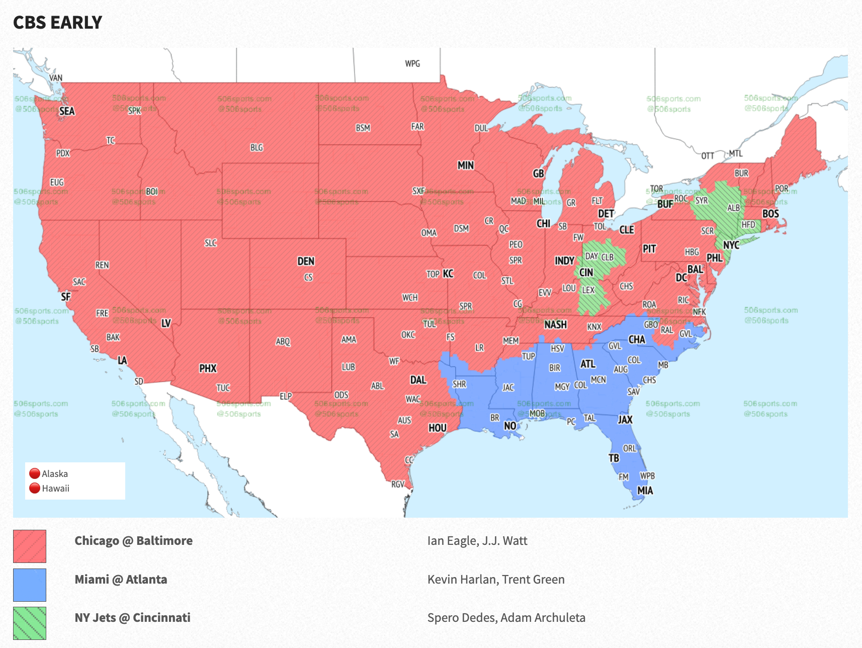 NFL Week 8 CBS Broadcast Map